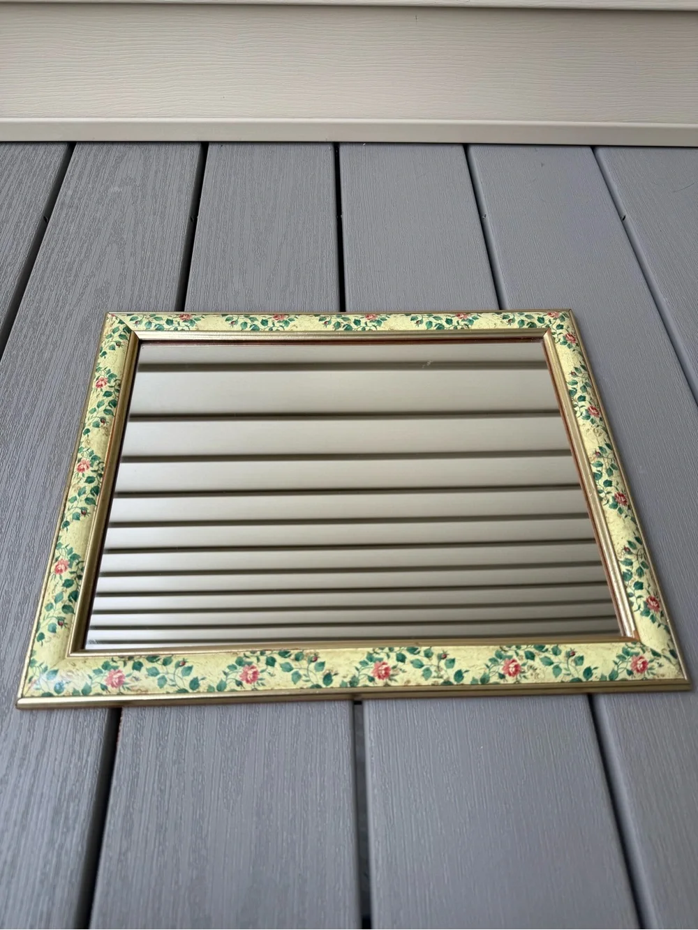 Vintage Floral Gold Wall Mirror Cottagecore Grandmillennial 13” x 16”